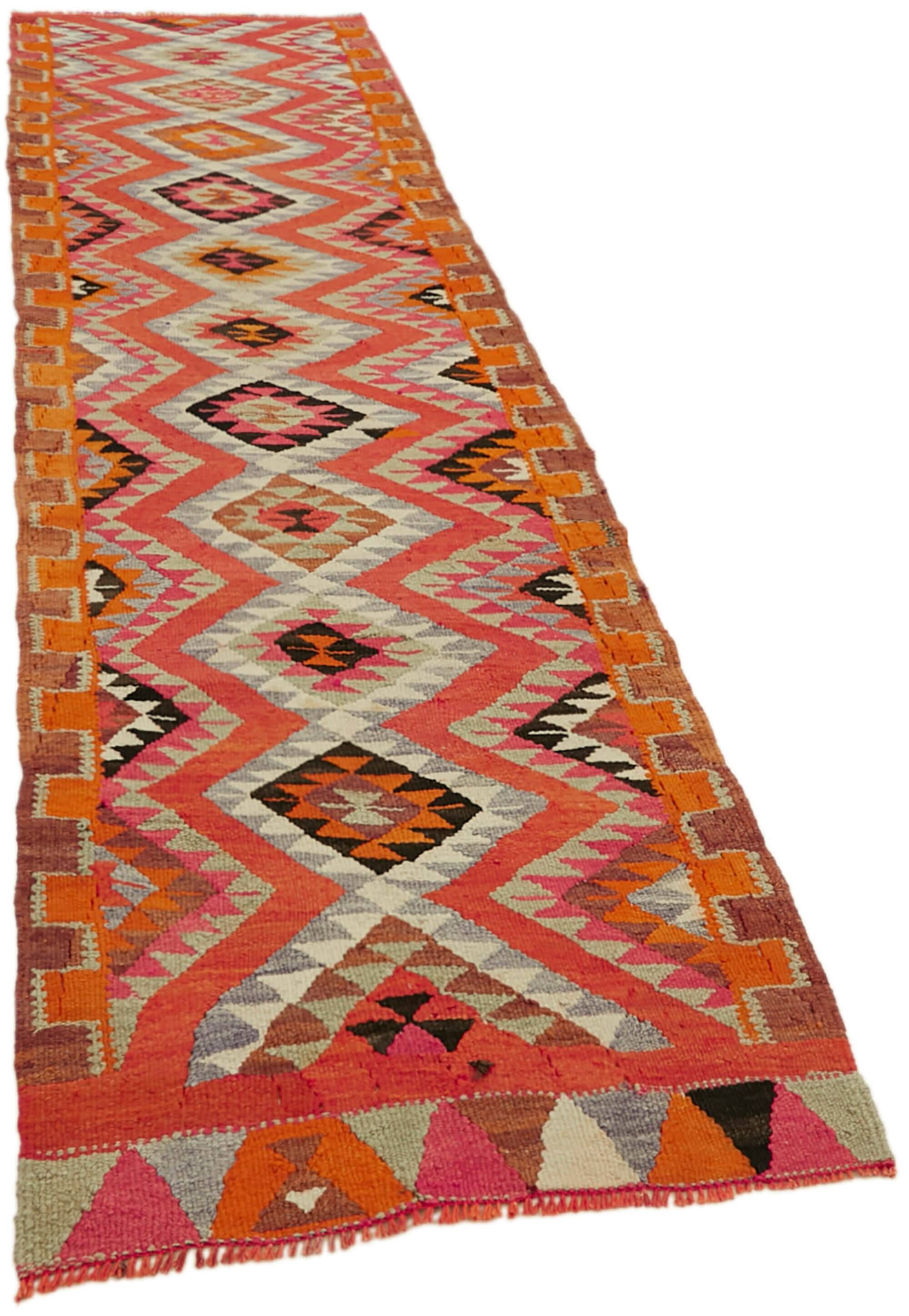 Turkish Handwoven Vintage Herki Kilim 95 cm x 337 cm