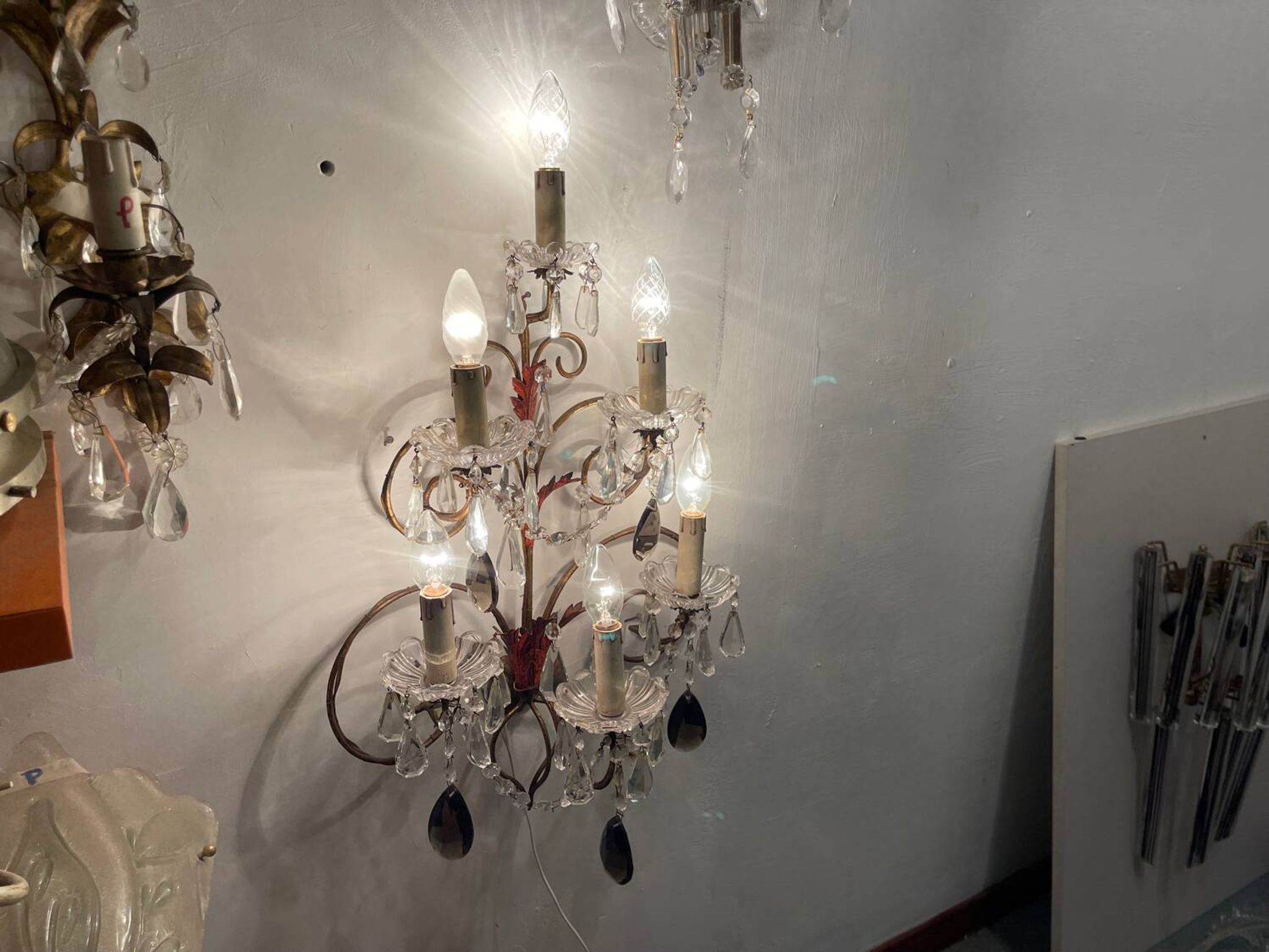 Florentine Tole Crystal Sconces Set of 2 1950’s