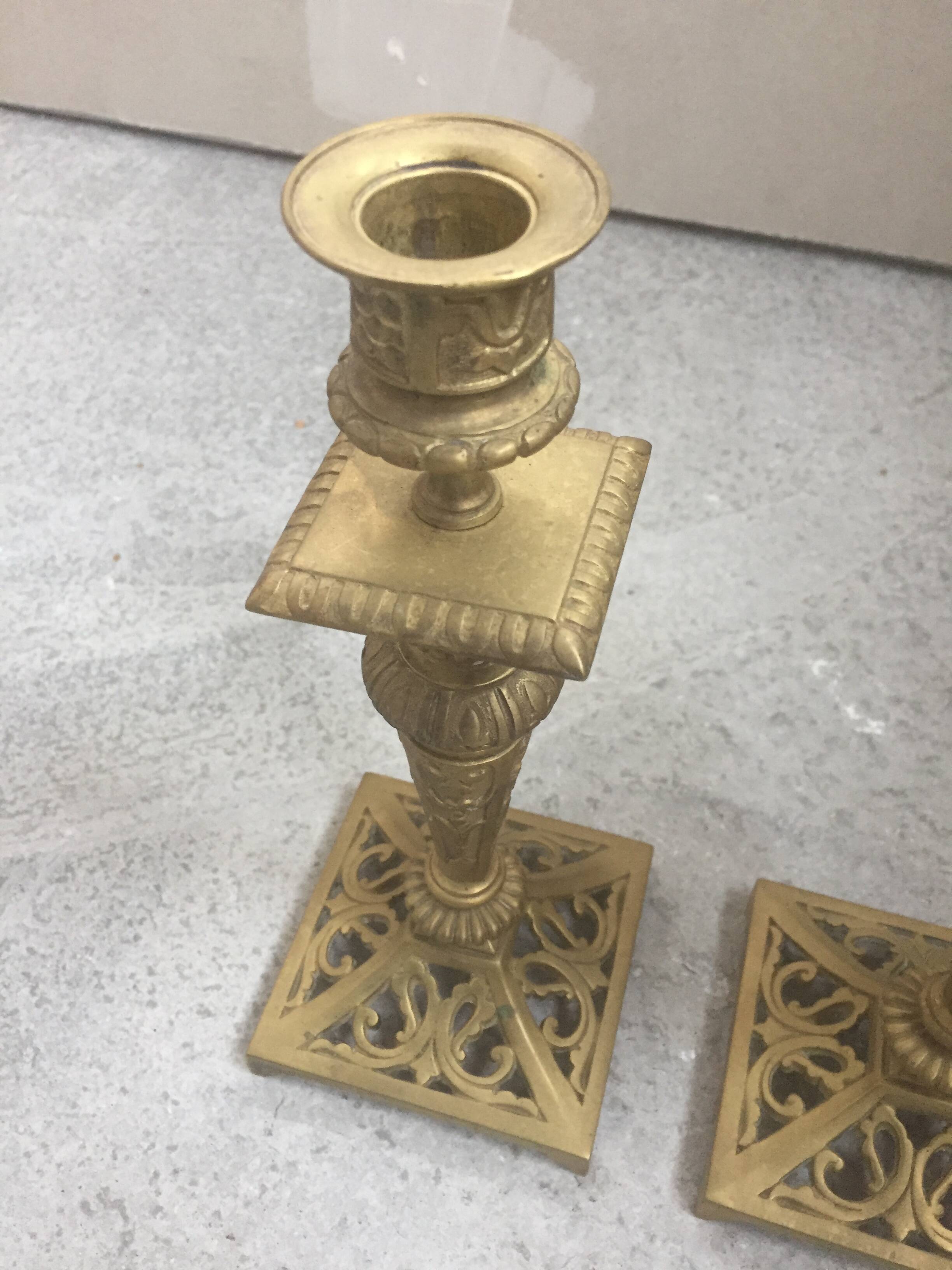 Pair of Napoleon III bronze candlesticks