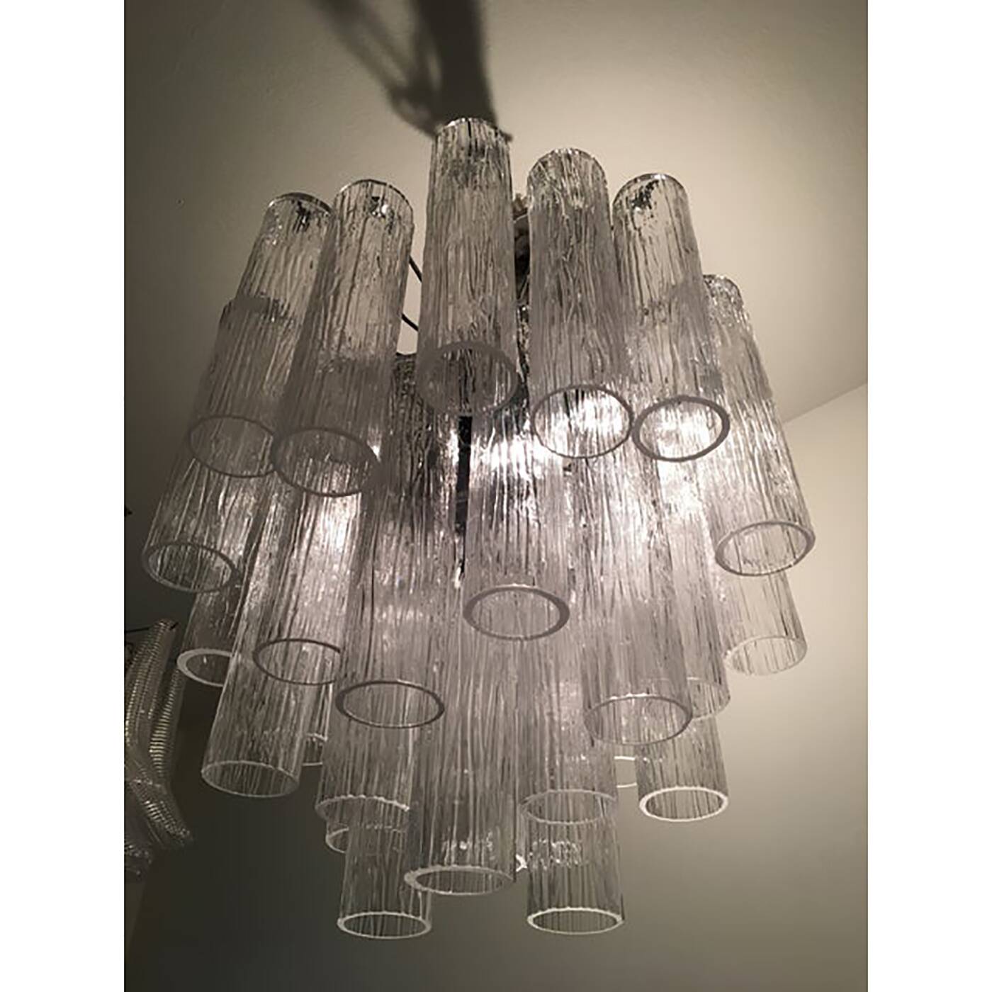 Murano Glass Sputnik Chandelier With "Corteccia" Tubes Italian Glass