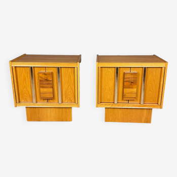 Pair of bedside tables in oak, rosewood and chrome 1970s