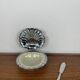 Shell butter dish with vintage knife, silver metal and white insert