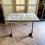 Grey marble and burgundy cast iron bistro table ☐ 85 x 57 cm