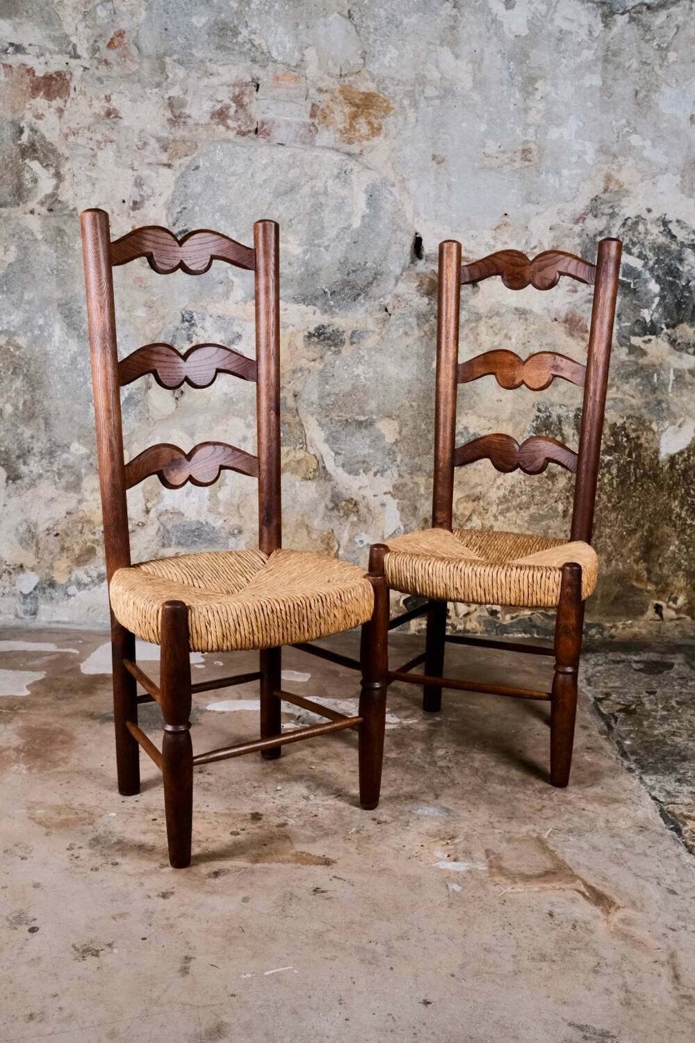 Pair of folk art chairs, France, mid-20th century