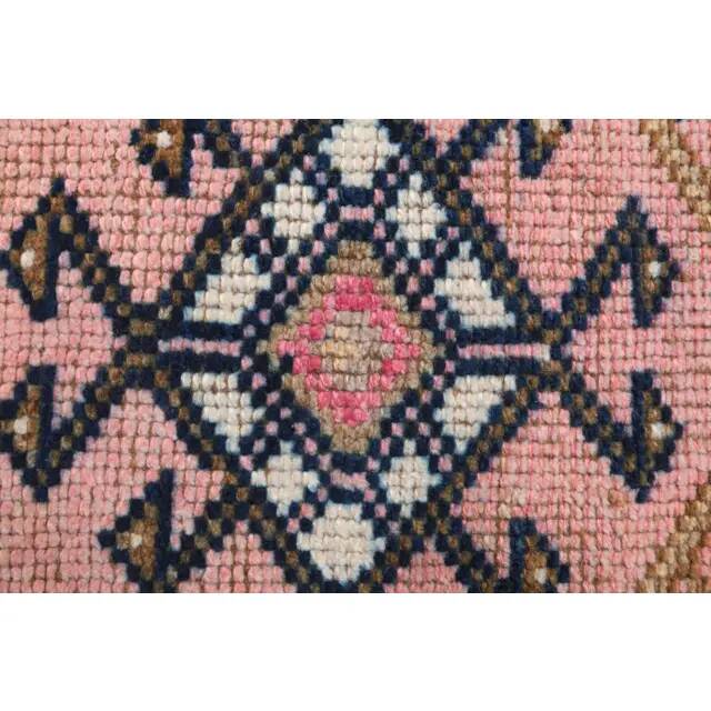 Vintage Turkish Oushak handmade wool cotton pink runner rug 81x368