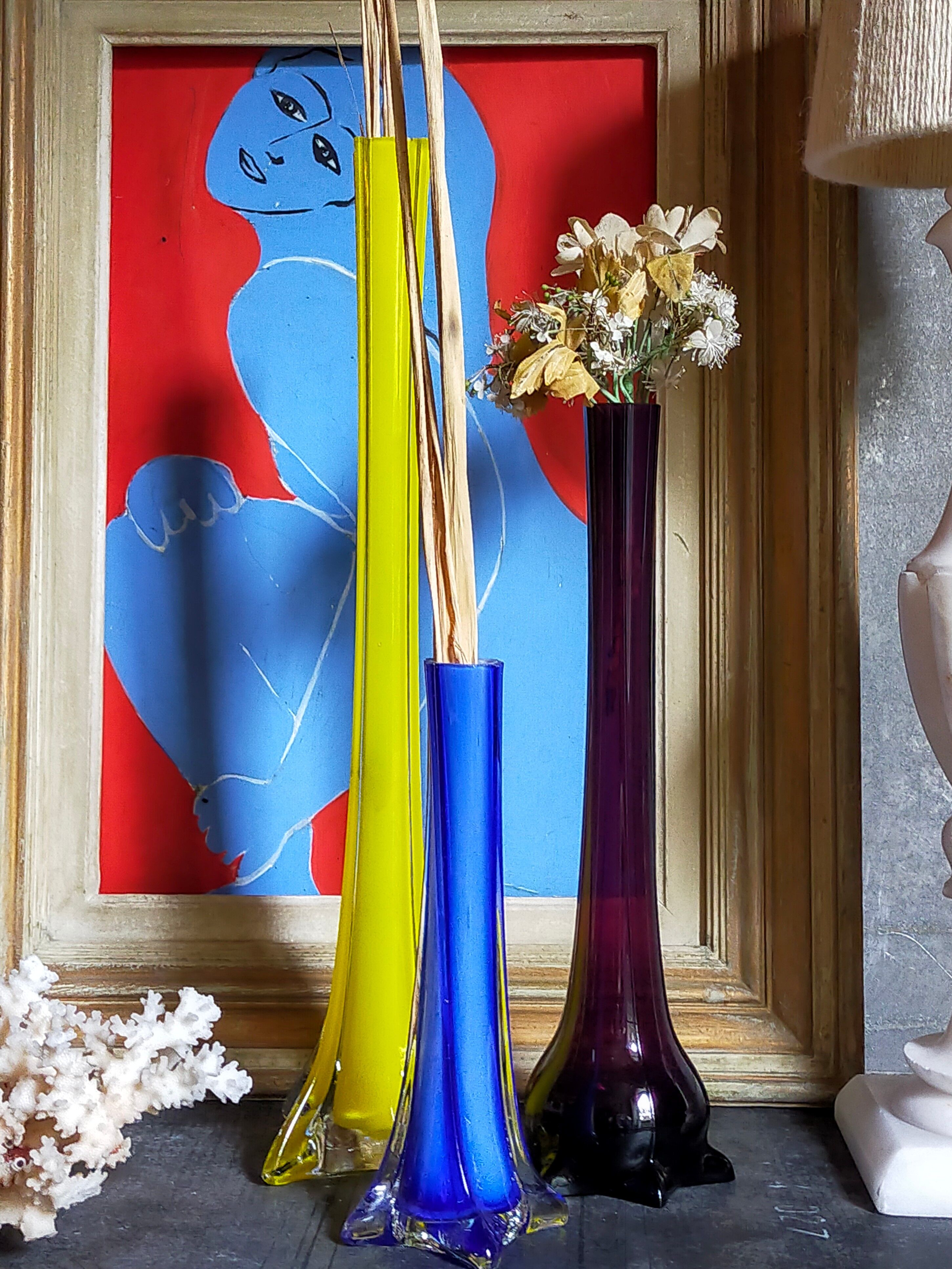 Trio of ancient stretched glass soliflores
