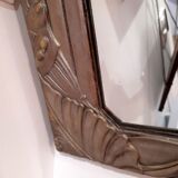 Mirror, wood and plaster, art nouveau, gold and silver patina - 54x35cm