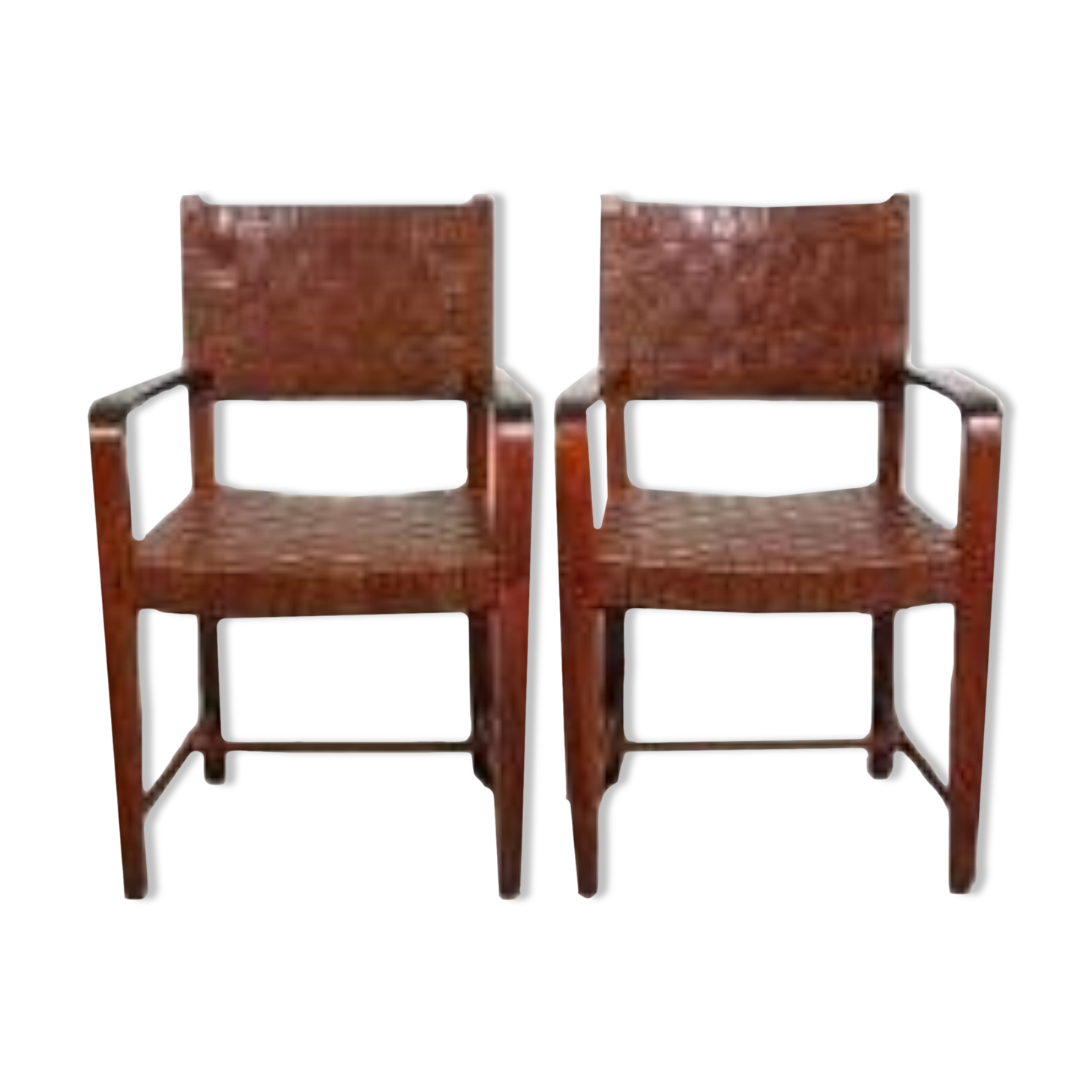 Set of 2 Schuitema design shaker chairs with seat and back in woven leather