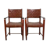 Set of 2 Schuitema design shaker chairs with seat and back in woven leather