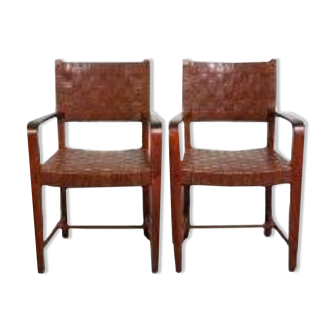 Lot de 2 chaises shaker design Schuitema avec assise et dossier en cuir tressé