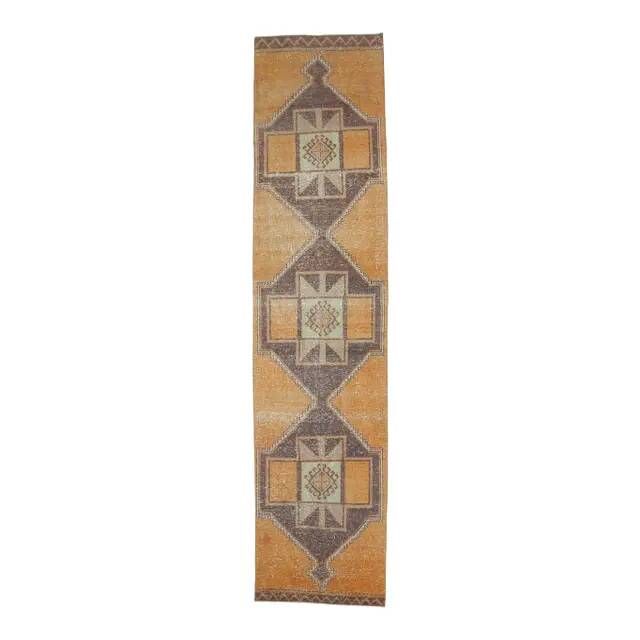 Vintage Turkish Oushak Handmade Wool Cotton Orange Runner Rug 95x375