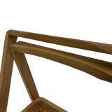 set of four mid century modern folding chairs, wood and webbing chair, italy 1970s design