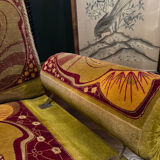 Canapé D’époque Art Nouveau garni de Son Tissu velours D’origine - XXe