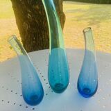 Soliflore vintage en verre bleu vert