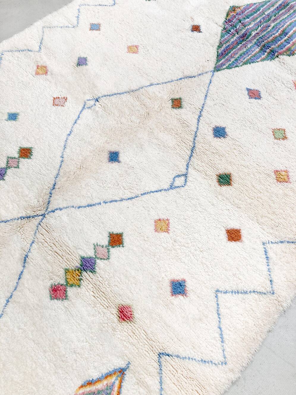 Azilal Berber rug in ecru with colorful patterns 3x2.16m