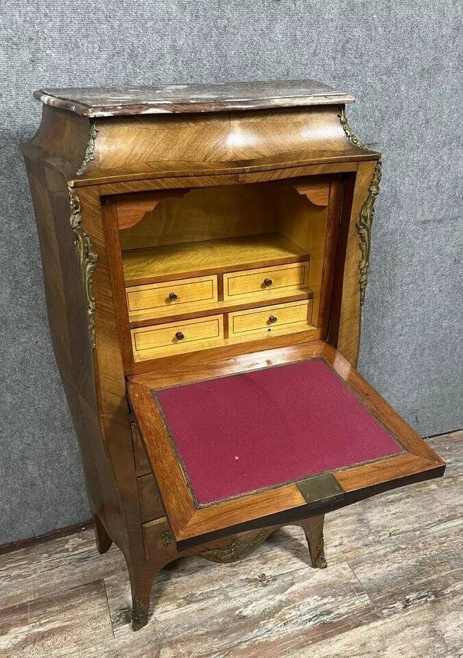 Louis XV secretary in marquetry – Gallant scene – Gilded bronze