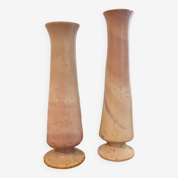 Pair of pink stone vases