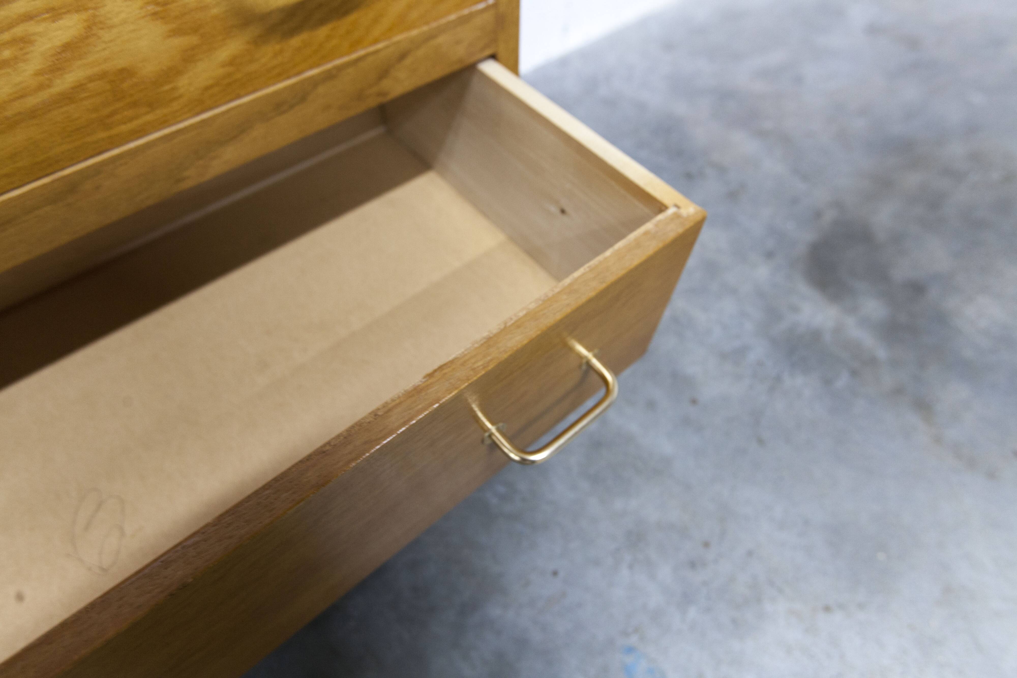 3-drawer chest with splayed legs, 1960s, honey color