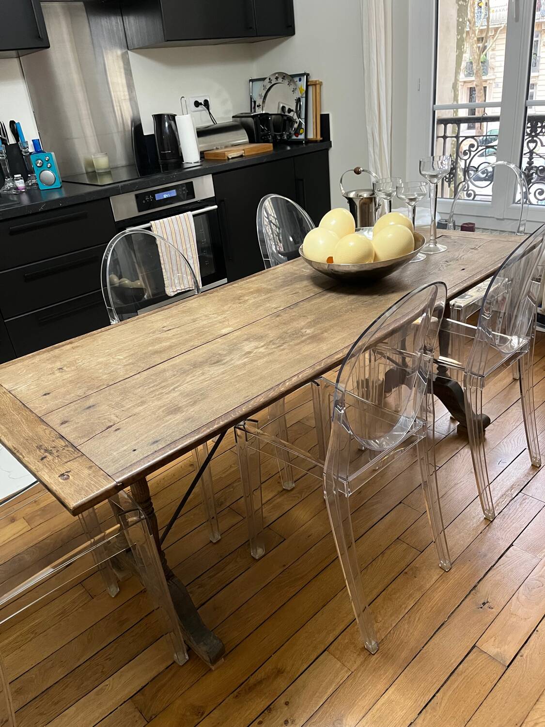 Wooden and iron bistro table