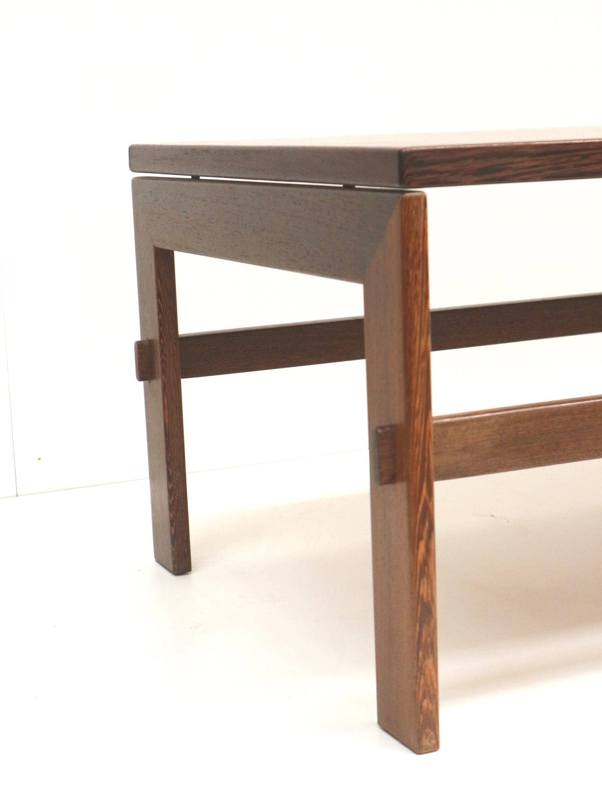 Brutalist wenge coffee table with integrated magazine rack, 1970s