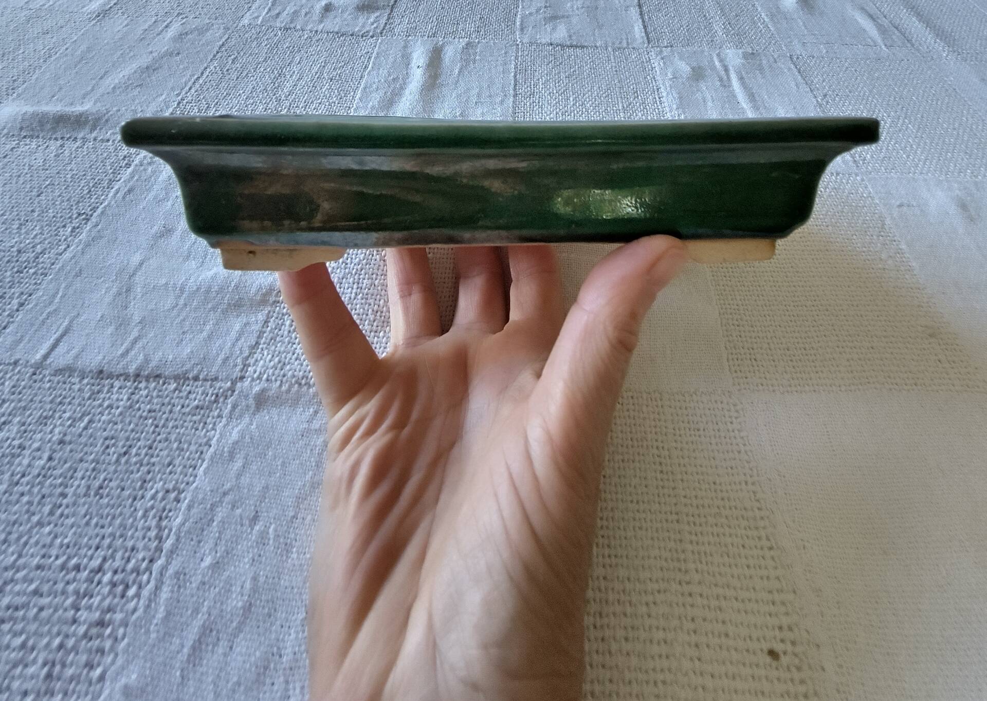 Pot bonsaï rectangulaire céramique émaillée vert