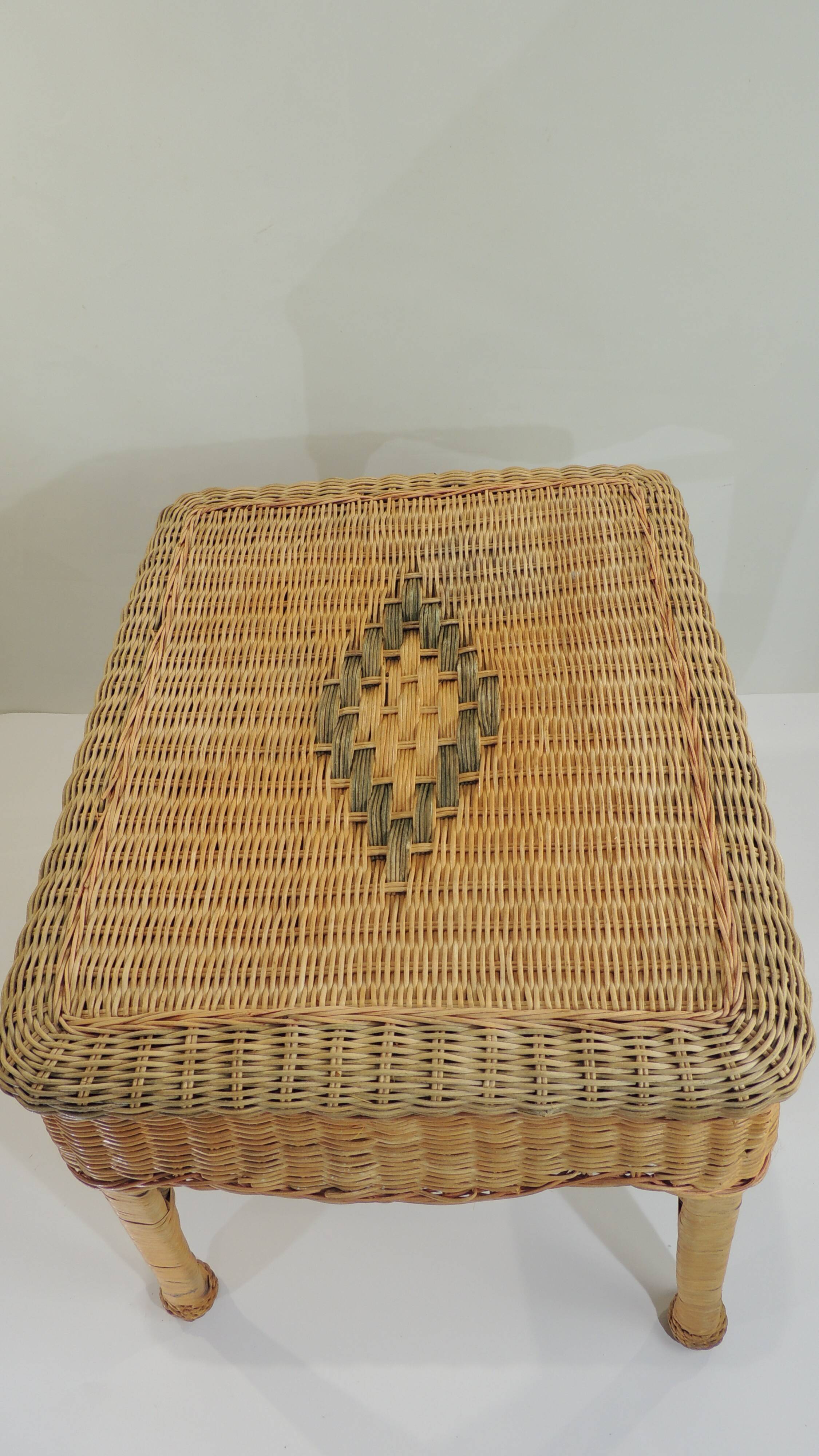 Rectangular woven wicker coffee table /Bamboo /rattan / vintage