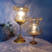 Duo desk lamps, vintage inspiration, bronze and ocher tulip glass
