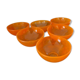 Vintage set of 6 small bowls or cups in slightly bubbled orange glass