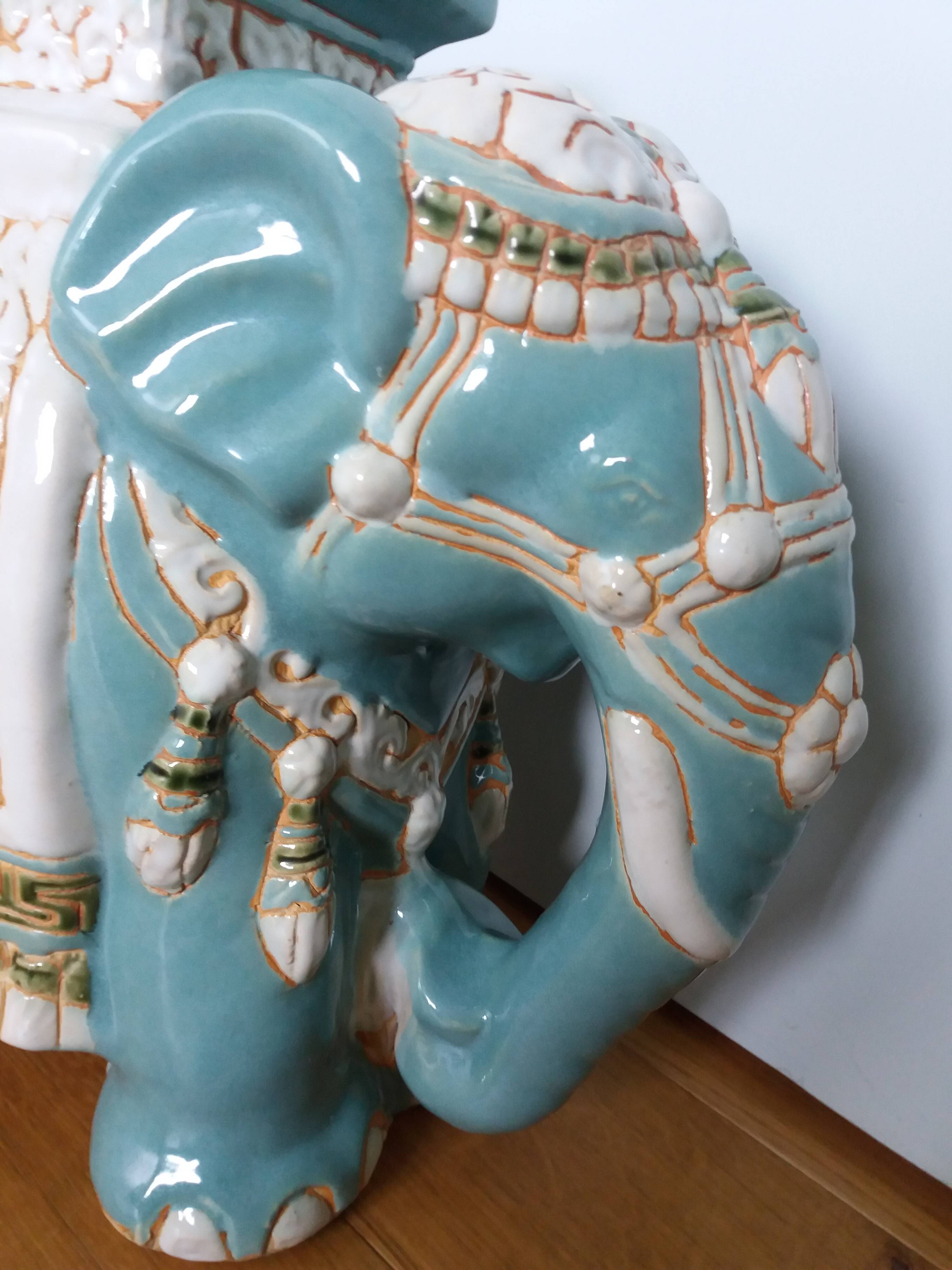 Green blue ceramic elephant