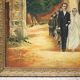 Signed painting, wedding painting in village, large framed painting
