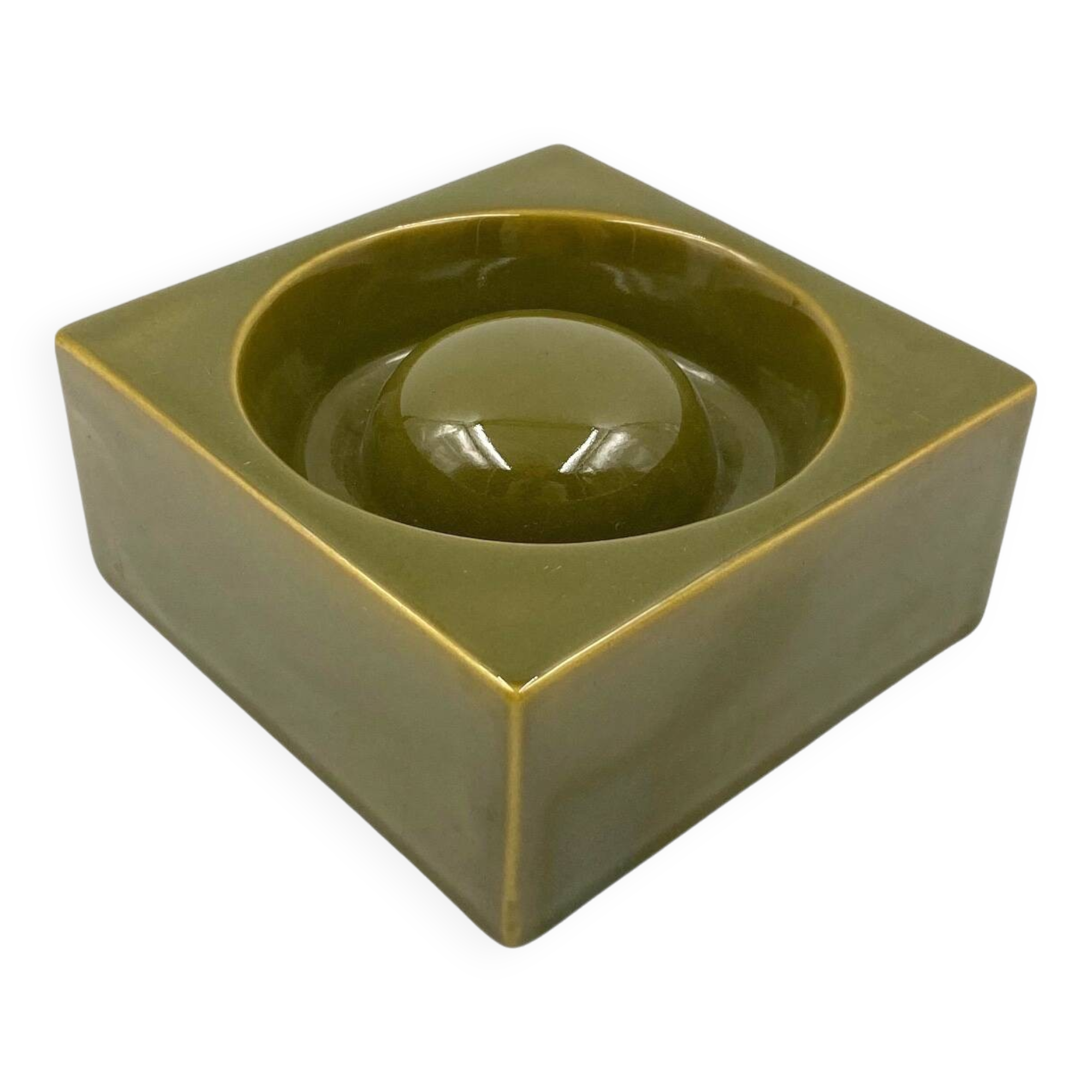 Mid-century green ceramic ashtray, Sicart Italy 1969