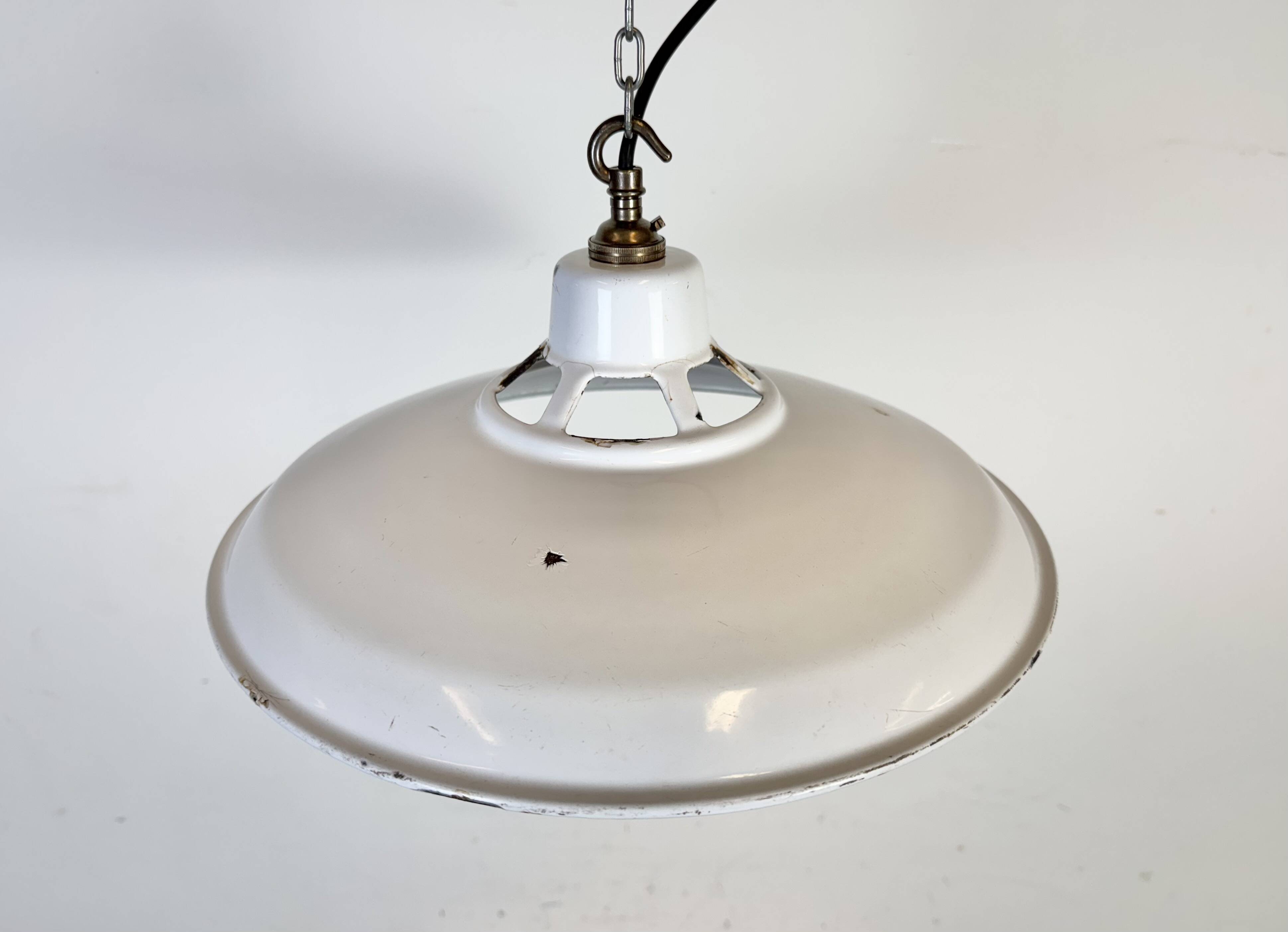 Industrial White Enamel Factory Pendant Lamp, 1960s