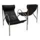 Pair of "Omega" armchairs, chrome-plated metal and leather, Habitat vintage 1980