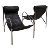 Paire de fauteuils "Omega", métal chromé et cuir, Habitat vintage 1980