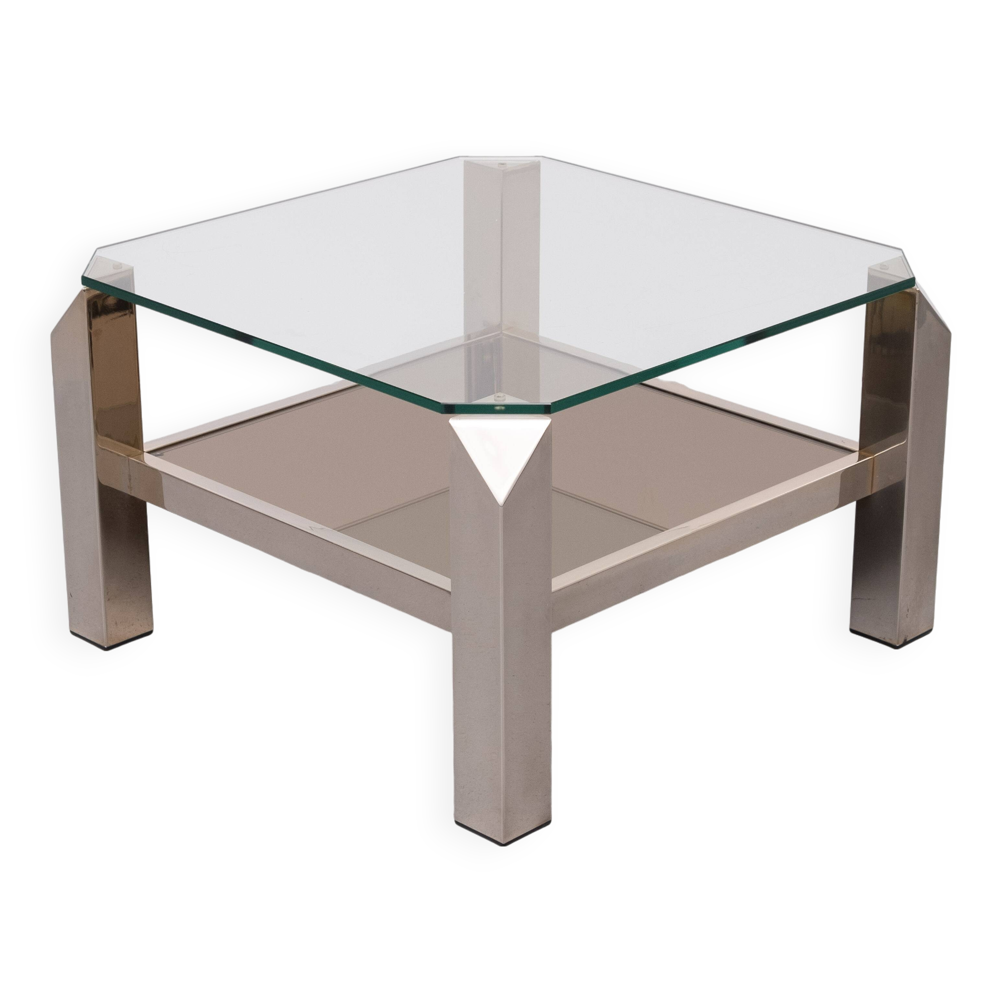 Mid century Modern Square Chrome & Glass Coffee Table by Belgo chrome, 1970s