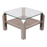 Table basse carrée en chrome et verre du milieu du siècle par Belgo chrome, années 1970