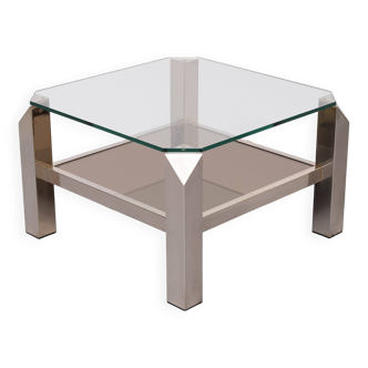 Table basse carrée en chrome et verre du milieu du siècle par Belgo chrome, années 1970