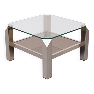 Mid century Modern Square Chrome & Glass Coffee Table by Belgo chrome, 1970s