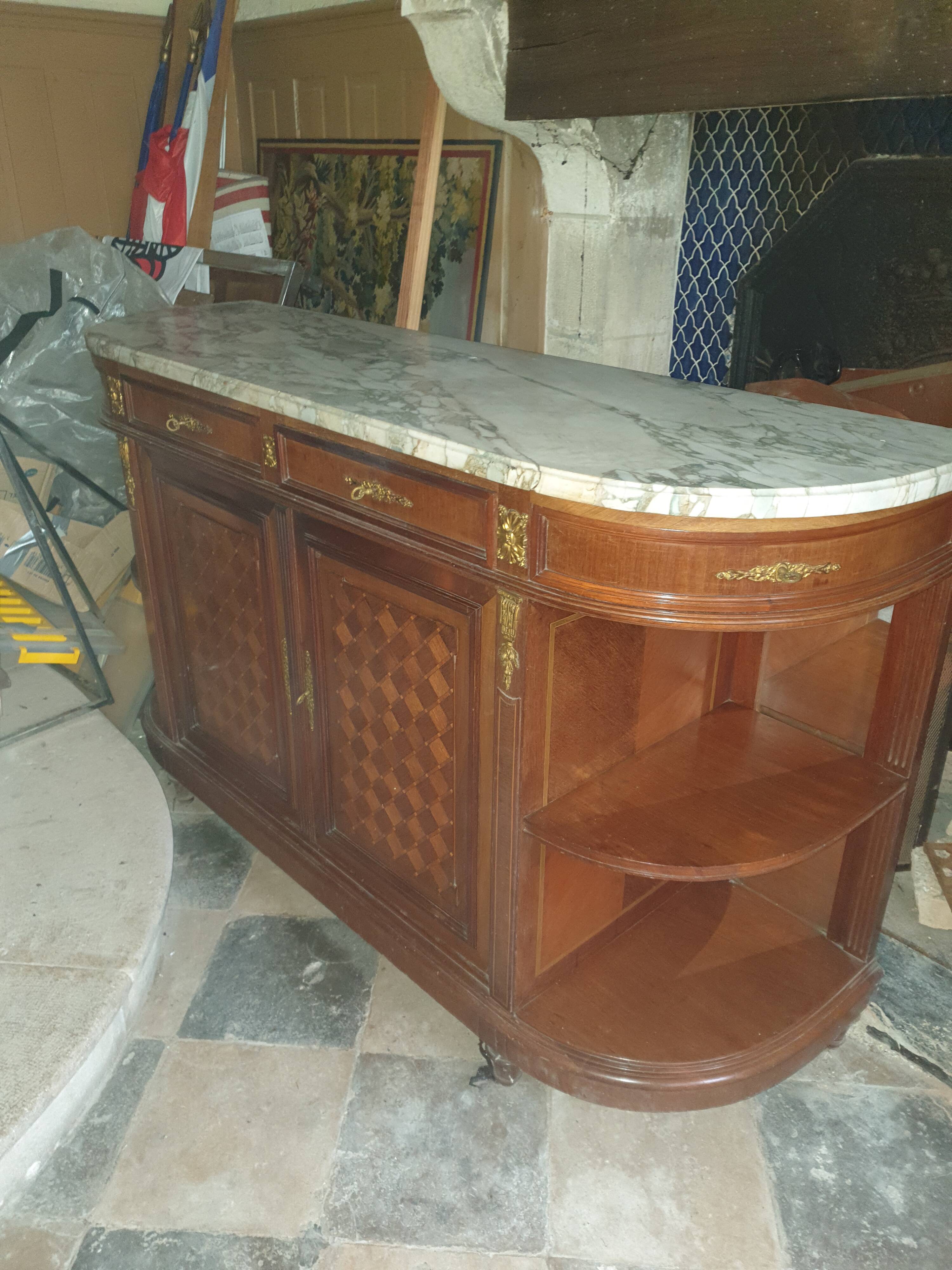 Half-moon buffet in Louis XVI style, mahogany.