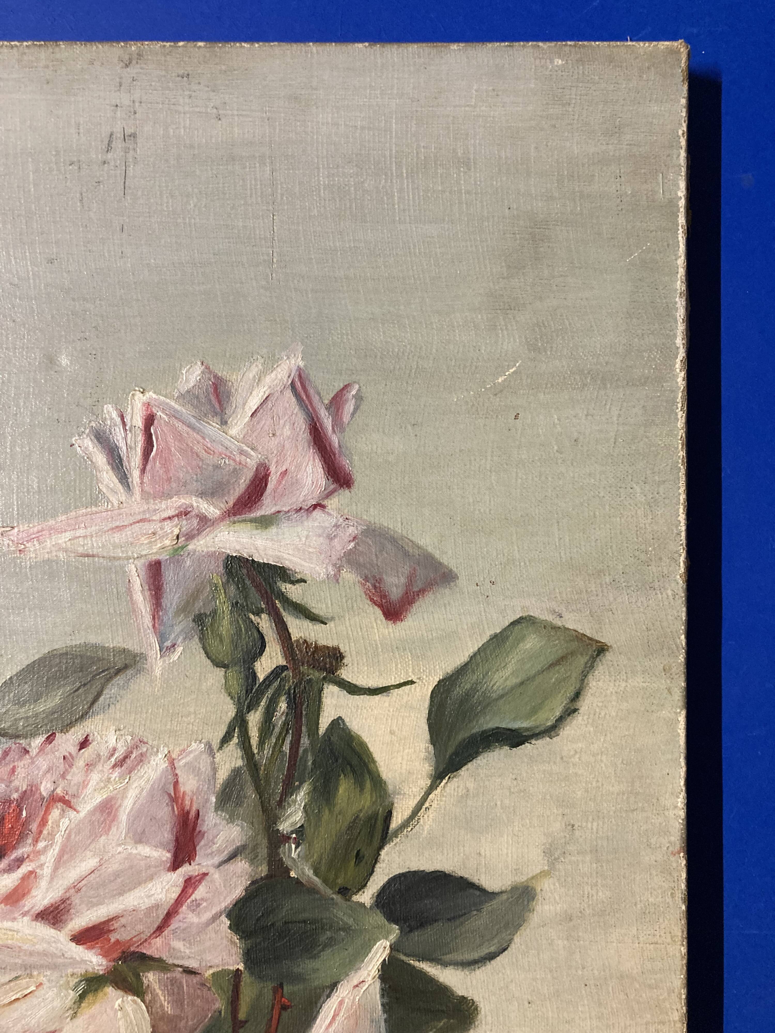 Oil on canvas with vintage roses