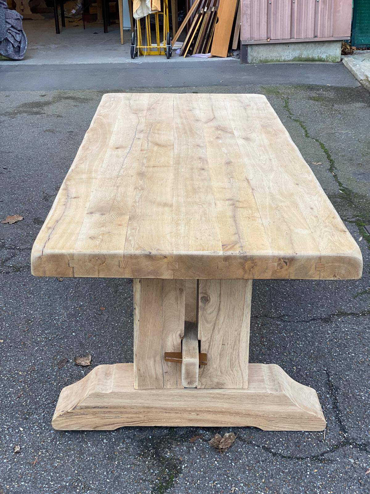 Restored 19th-century monastery dining table in solid oak, 220cm