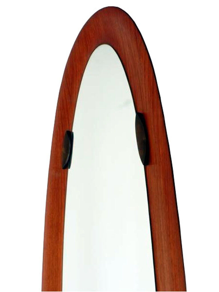 Design mirror with frame in teak, 50s - 140x30cm