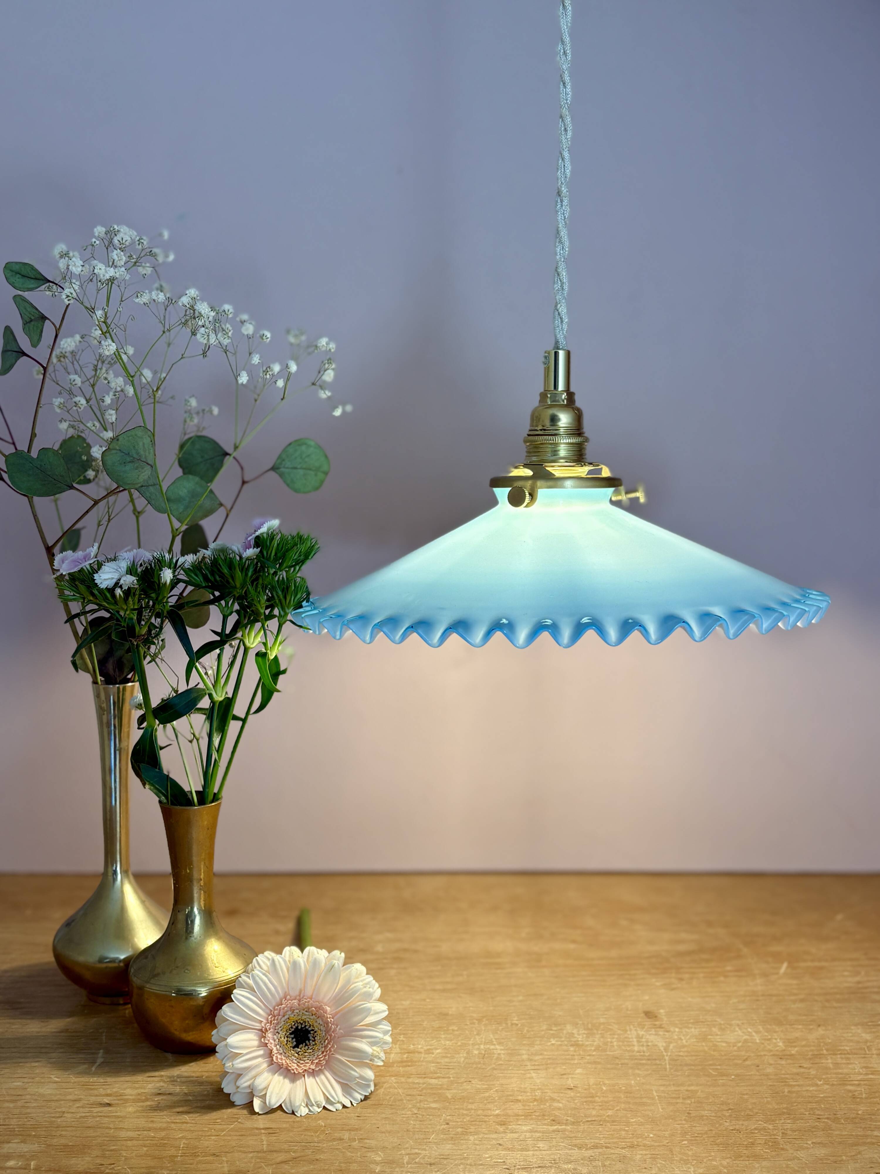 Vintage blue opaline pendant light