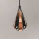 A teardrop-shaped pendant lamp made of copper, black metal, and prisms.