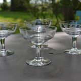 4 original antique champagne glasses in Belgian engraved glass