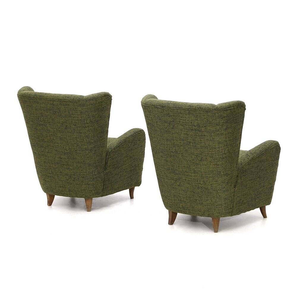 Set of green fabric armchairs, 1940s