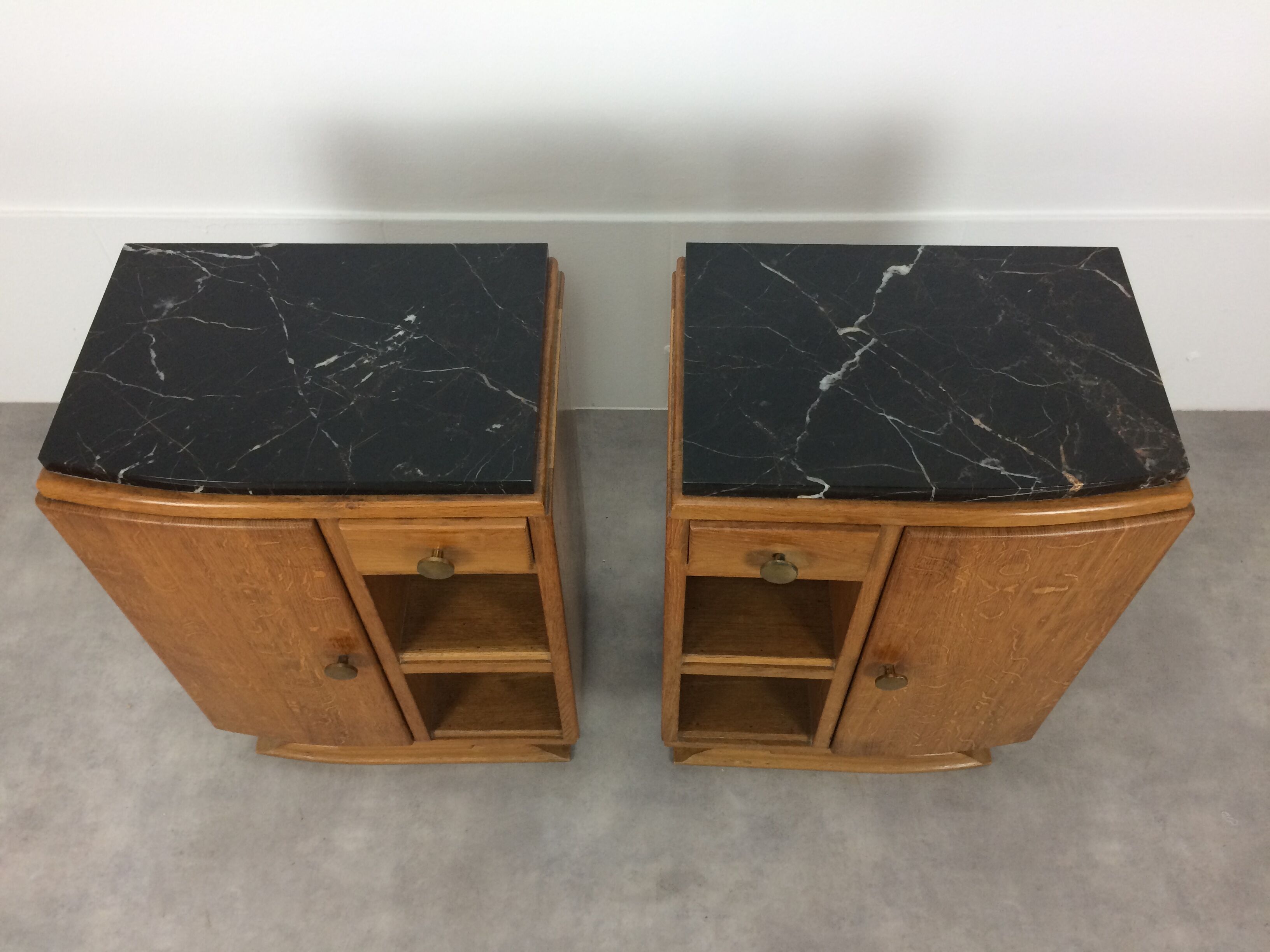 Pair of bedside tables art deco style marble black portor