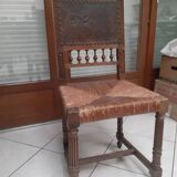Henri II leather and straw chair in very good condition.