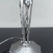 Art Deco Wrought Iron Lamp, Floral Tulip signed Degué, France, c. 1930