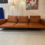 Minimalist 3-seater cognac leather sofa